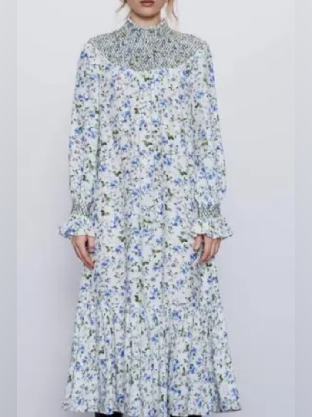 NWOT. Zara floral midi long sleeve dress.